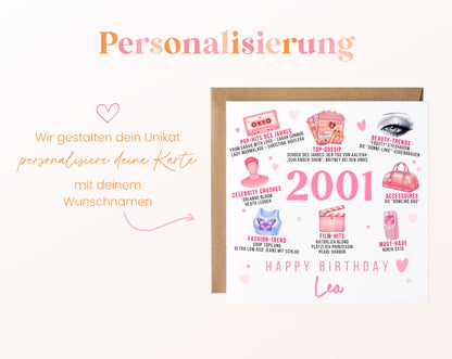 Personalisierte Geburtstagskarte Jahrgang 2001 – rosa Popkultur – Personalisierung mit Wunschname