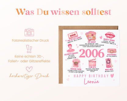 Personalisierte Geburtstagskarte Jahrgang 2006 – rosa Popkultur – Informationen zur Karte