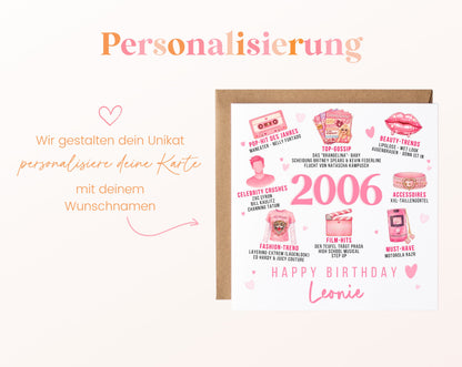 Personalisierte Geburtstagskarte Jahrgang 2006 – rosa Popkultur – Personalisierung mit Wunschname