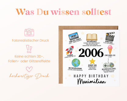 Personalisierte Geburtstagskarte Jahrgang 2006 – Zeitreise mit Musik und Film – Informationen zur Karte