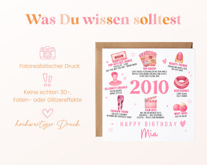 Personalisierte Geburtstagskarte Jahrgang 2010 – rosa Popkultur – Informationen zur Karte