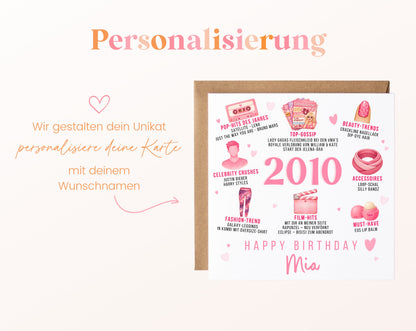 Personalisierte Geburtstagskarte Jahrgang 2010 – rosa Popkultur – Personalisierung mit Wunschname