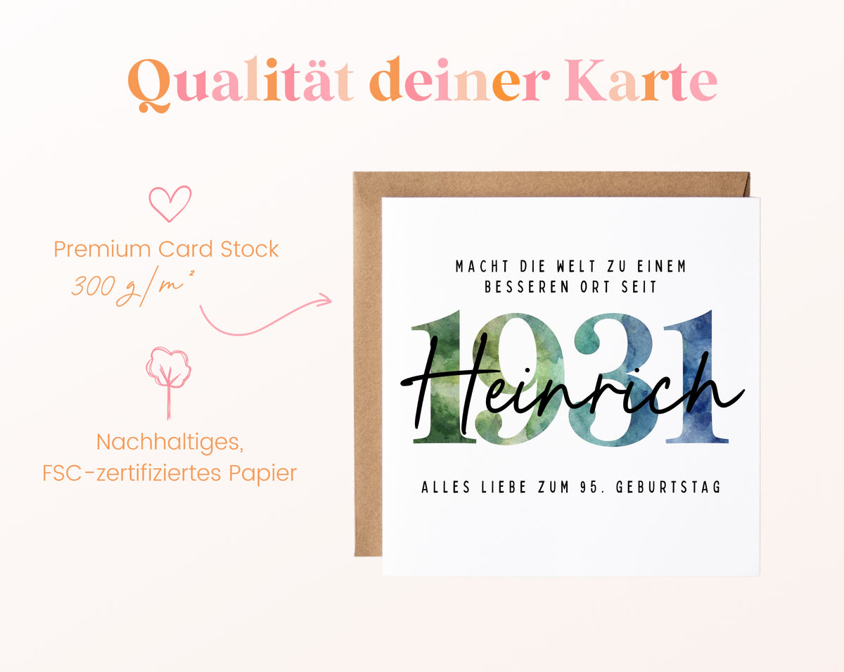 Personalisierte Geburtstagskarte Jahrgang 1931 – Kartenpapier mit 300 g/m²