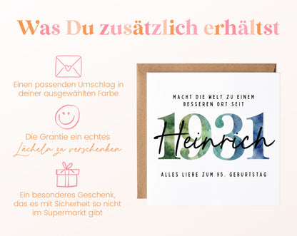 Personalisierte Geburtstagskarte Jahrgang 1931 – Weitere Informationen zur Karte