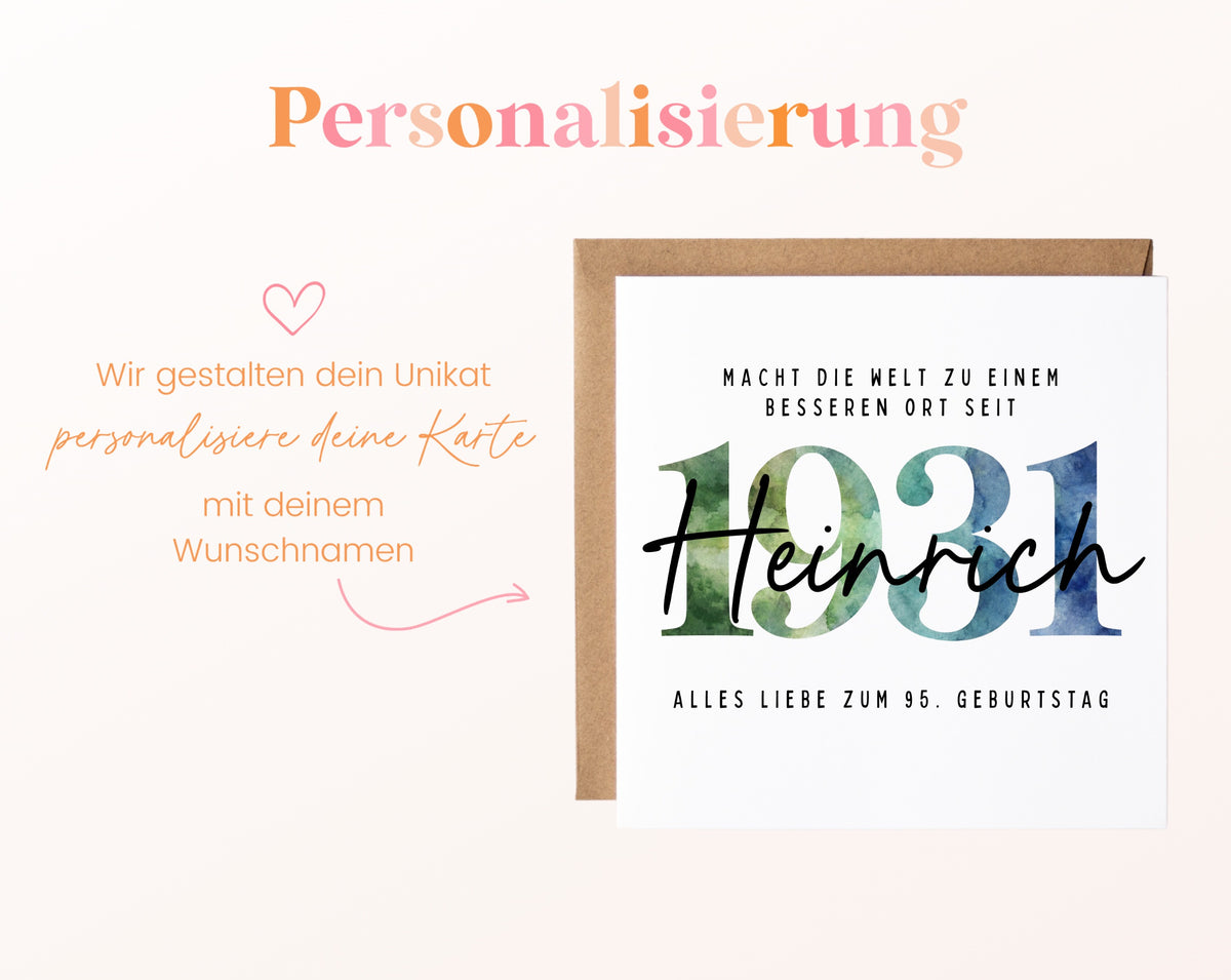 Personalisierte Geburtstagskarte Jahrgang 1931 – Beispiel der Namenspersonalisierung