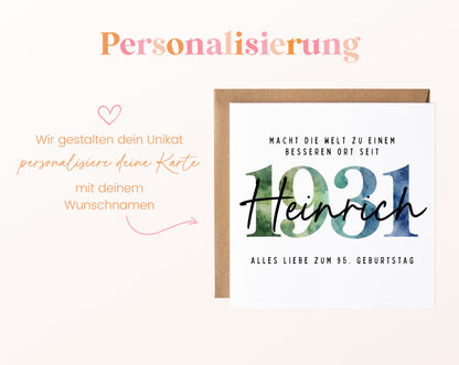 Personalisierte Geburtstagskarte Jahrgang 1931 – Beispiel der Namenspersonalisierung