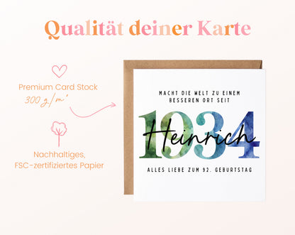 Personalisierte Geburtstagskarte Jahrgang 1934 – Kartenpapier mit 300 g/m²