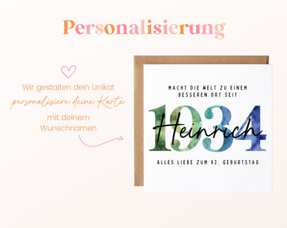 Personalisierte Geburtstagskarte Jahrgang 1934 – Beispiel der Namenspersonalisierung