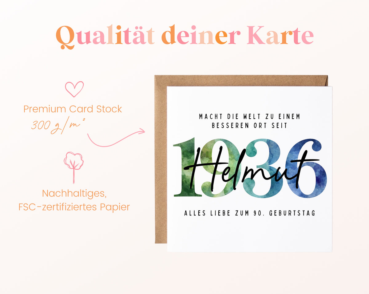 Personalisierte Geburtstagskarte Jahrgang 1936 – Kartenpapier mit 300 g/m²