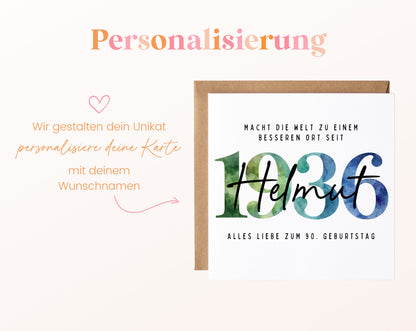 Personalisierte Geburtstagskarte Jahrgang 1936 – Beispiel der Namenspersonalisierung