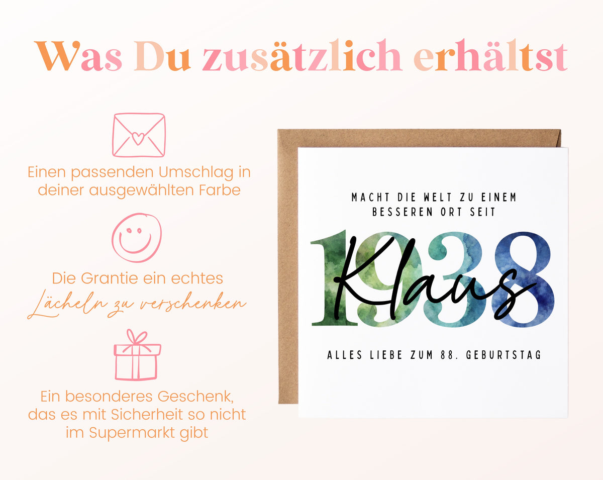 Personalisierte Geburtstagskarte Jahrgang 1938 – Weitere Informationen zur Karte