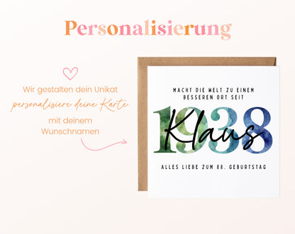 Personalisierte Geburtstagskarte Jahrgang 1938 – Beispiel der Namenspersonalisierung