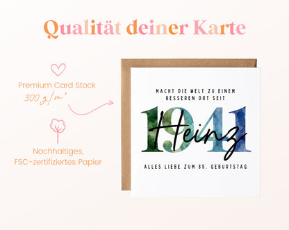 Personalisierte Geburtstagskarte Jahrgang 1941 – Kartenpapier mit 300 g/m²