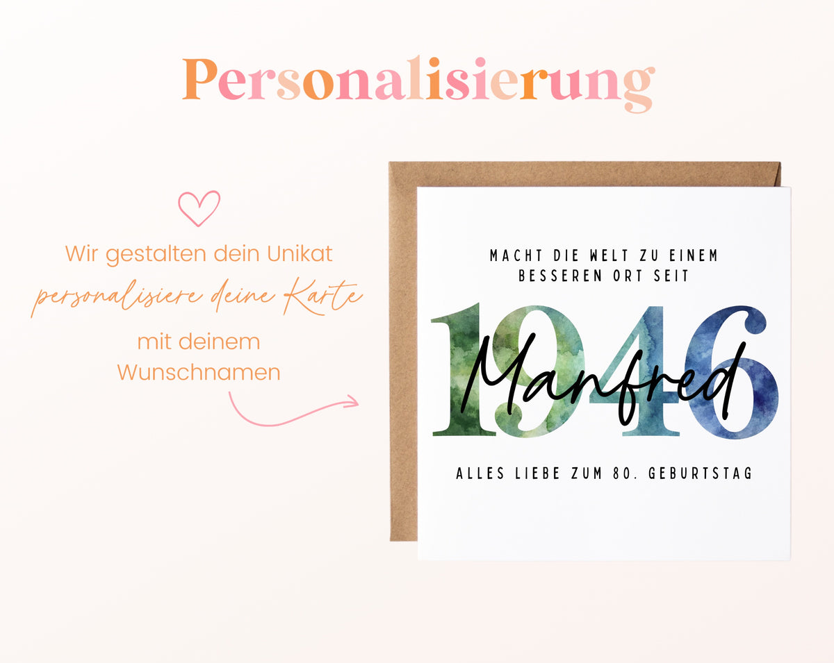 Personalisierte Geburtstagskarte Jahrgang 1946 – Beispiel der Namenspersonalisierung