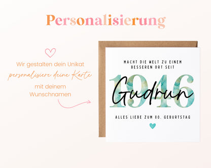 Personalisierte Geburtstagskarte Jahrgang 1946 – Beispiel der Namenspersonalisierung
