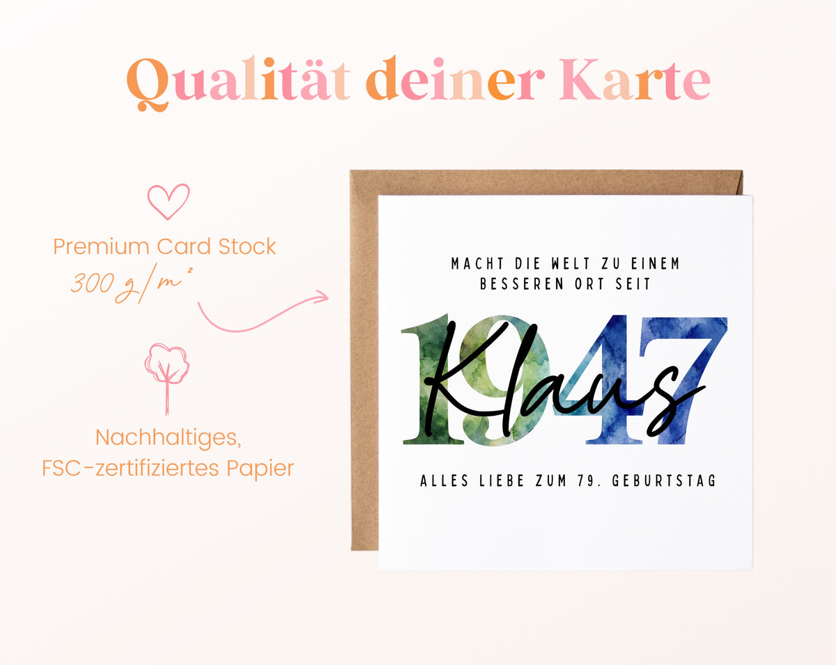Personalisierte Geburtstagskarte Jahrgang 1947 – Kartenpapier mit 300 g/m²
