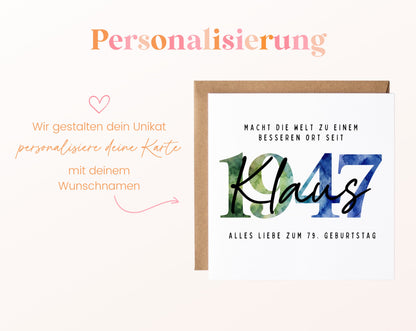 Personalisierte Geburtstagskarte Jahrgang 1947 – Beispiel der Namenspersonalisierung