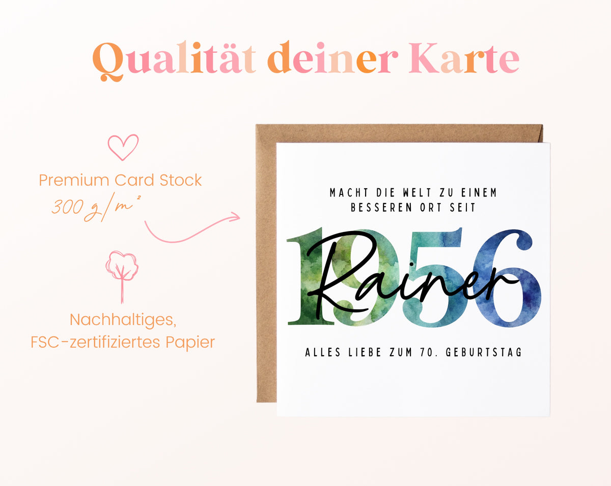 Personalisierte Geburtstagskarte Jahrgang 1956 – Kartenpapier mit 300 g/m²