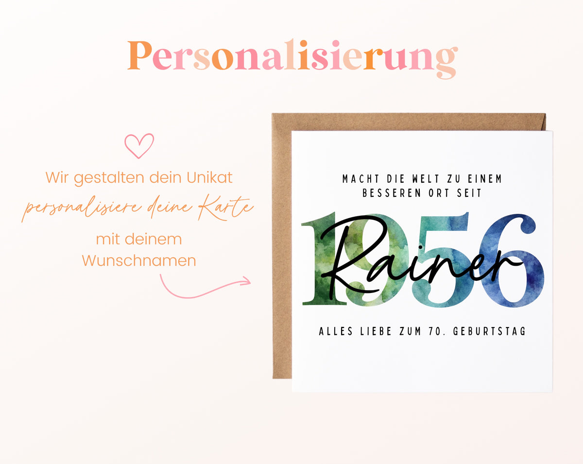 Personalisierte Geburtstagskarte Jahrgang 1956 – Beispiel der Namenspersonalisierung