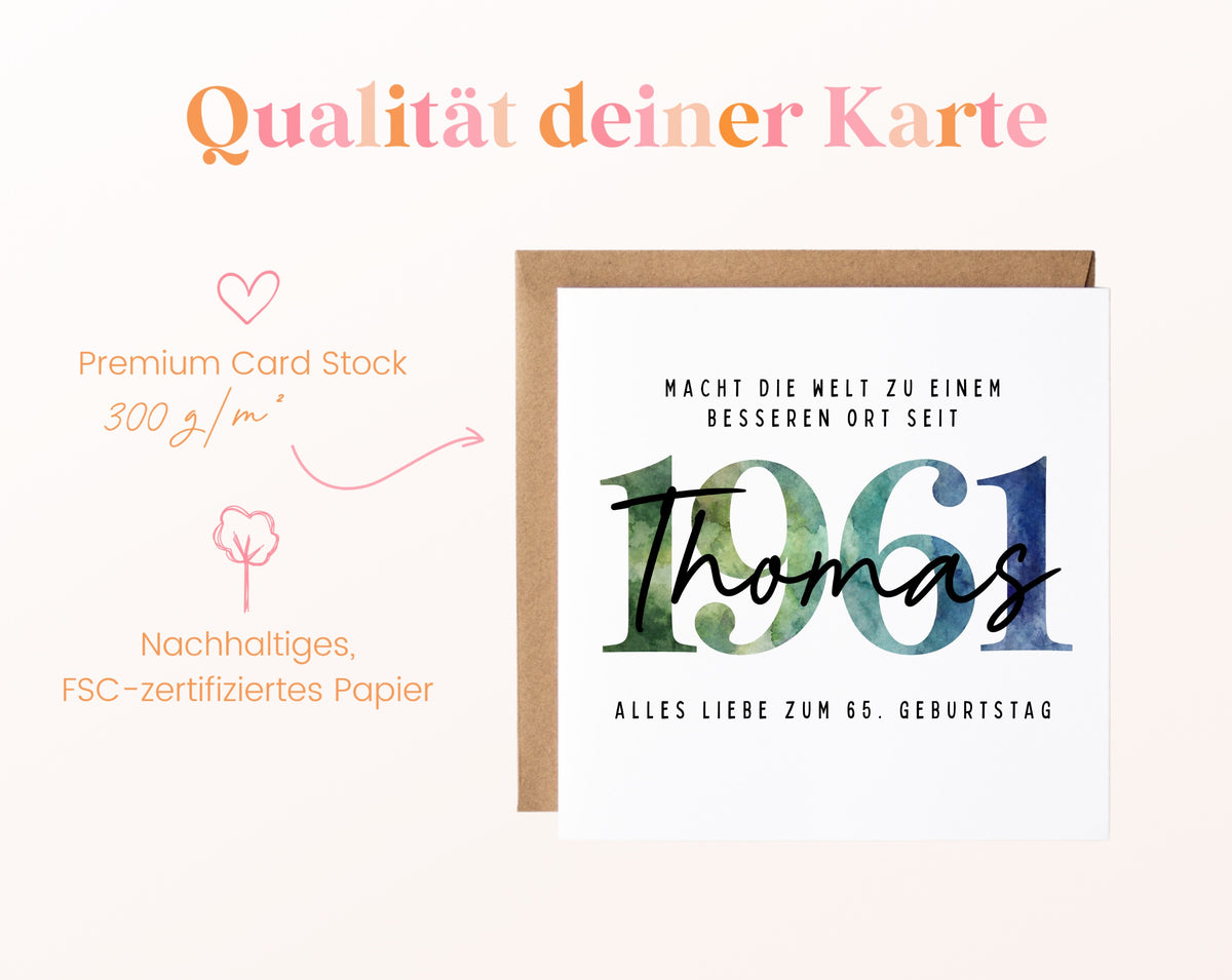Personalisierte Geburtstagskarte Jahrgang 1961 – Kartenpapier mit 300 g/m²