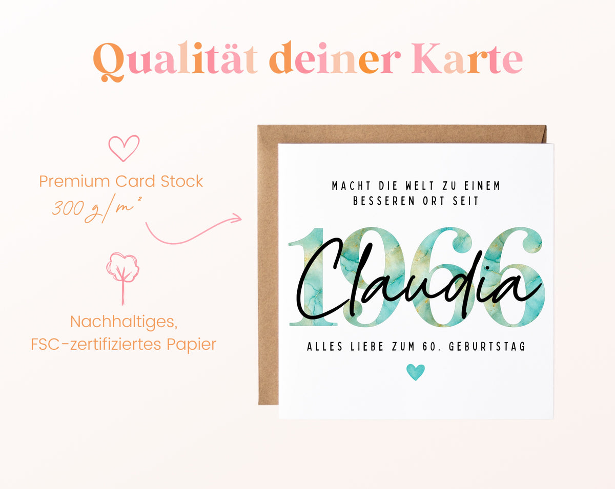 Personalisierte Geburtstagskarte Jahrgang 1966 – Kartenpapier mit 300 g/m²
