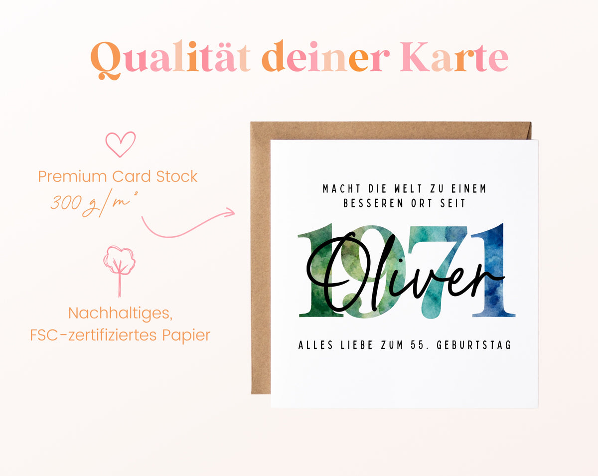 Personalisierte Geburtstagskarte Jahrgang 1971 – Kartenpapier mit 300 g/m²
