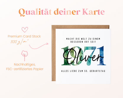 Personalisierte Geburtstagskarte Jahrgang 1971 – Kartenpapier mit 300 g/m²