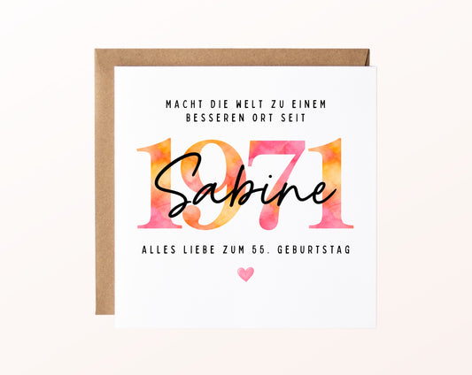 Personalisierte Geburtstagskarte Jahrgang 1971 – Karte mit Umschlag und Beispielname