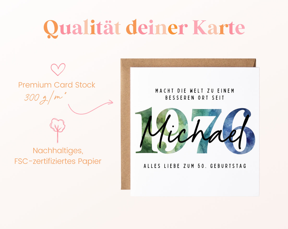 Personalisierte Geburtstagskarte Jahrgang 1976 – Kartenpapier mit 300 g/m²