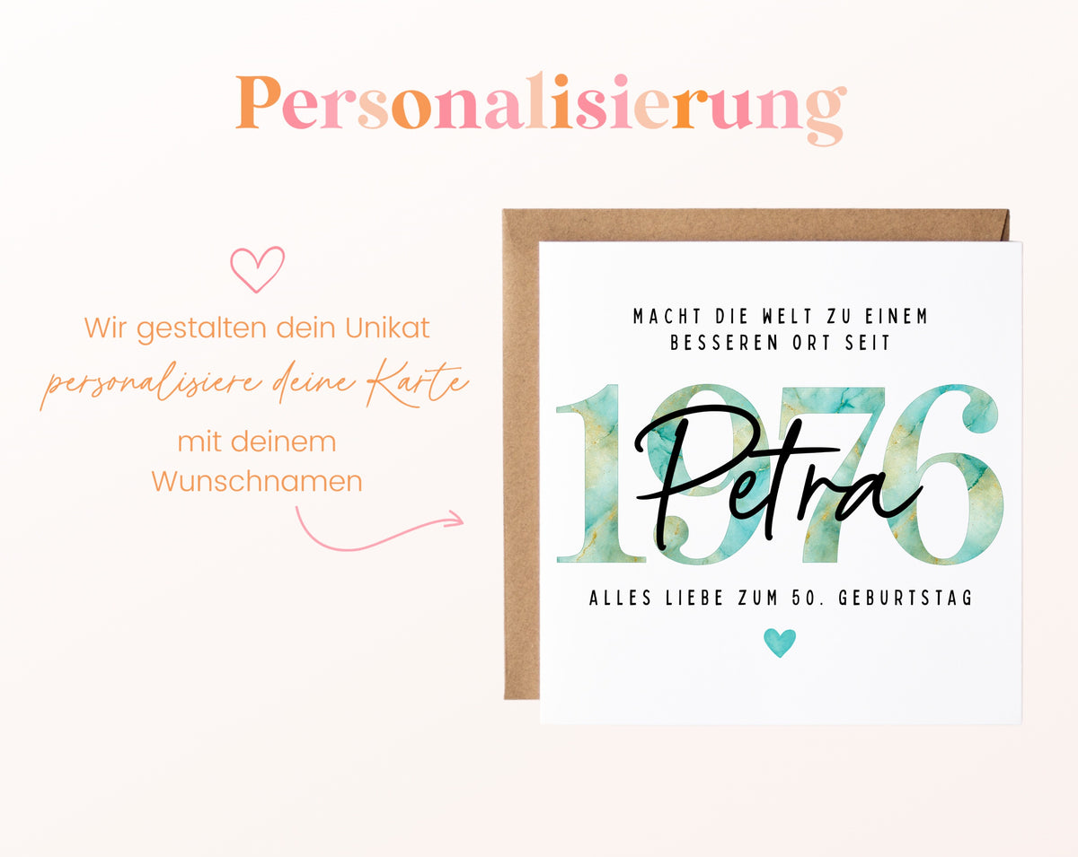 Personalisierte Geburtstagskarte Jahrgang 1976 – Beispiel der Namenspersonalisierung