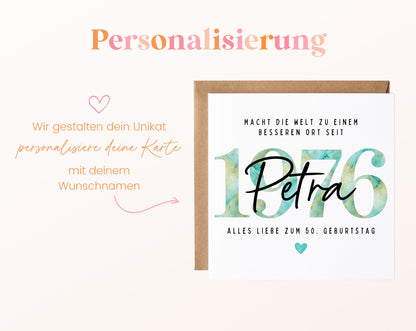 Personalisierte Geburtstagskarte Jahrgang 1976 – Beispiel der Namenspersonalisierung