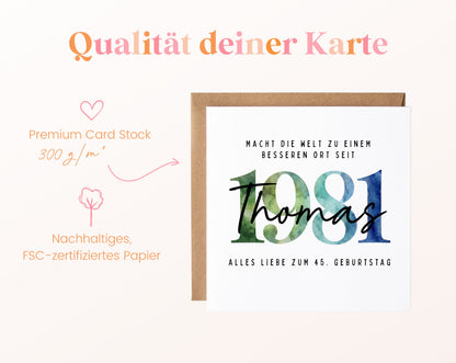 Personalisierte Geburtstagskarte Jahrgang 1981 – Kartenpapier mit 300 g/m²