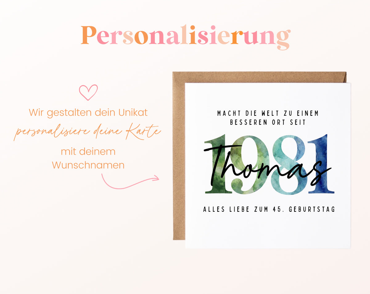 Personalisierte Geburtstagskarte Jahrgang 1981 – Beispiel der Namenspersonalisierung
