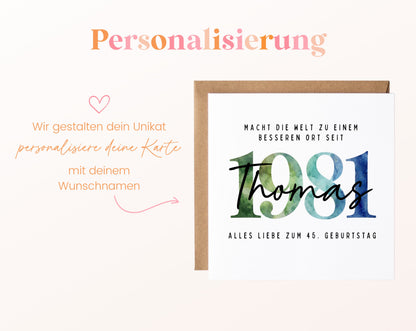 Personalisierte Geburtstagskarte Jahrgang 1981 – Beispiel der Namenspersonalisierung
