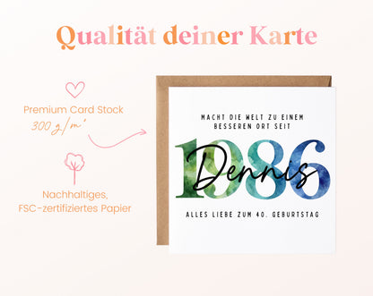 Personalisierte Geburtstagskarte Jahrgang 1986 – Kartenpapier mit 300 g/m²