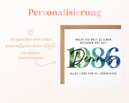 Personalisierte Geburtstagskarte Jahrgang 1986 – Beispiel der Namenspersonalisierung