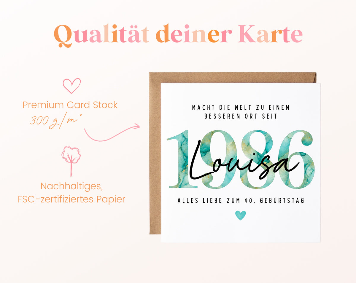 Personalisierte Geburtstagskarte Jahrgang 1986 – Kartenpapier mit 300 g/m²