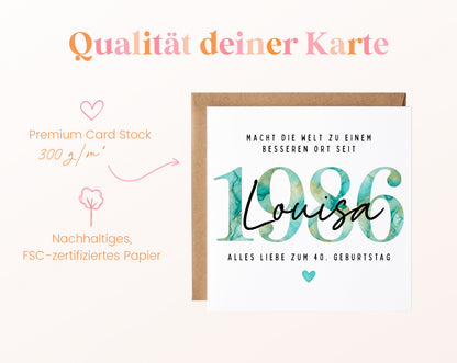 Personalisierte Geburtstagskarte Jahrgang 1986 – Kartenpapier mit 300 g/m²