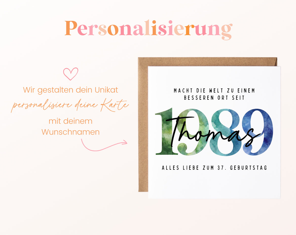 Personalisierte Geburtstagskarte Jahrgang 1989 – Beispiel der Namenspersonalisierung