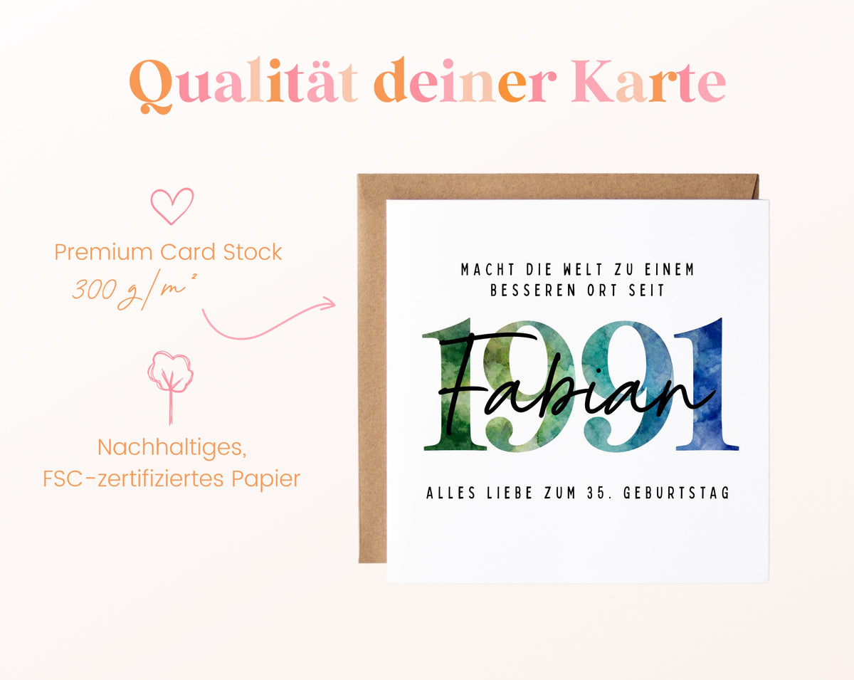 Personalisierte Geburtstagskarte Jahrgang 1991 – Kartenpapier mit 300 g/m²