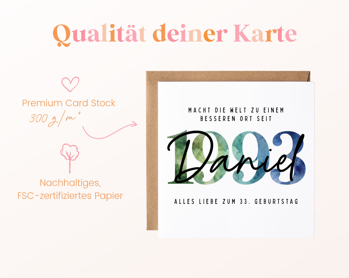 Personalisierte Geburtstagskarte Jahrgang 1993 – Kartenpapier mit 300 g/m²