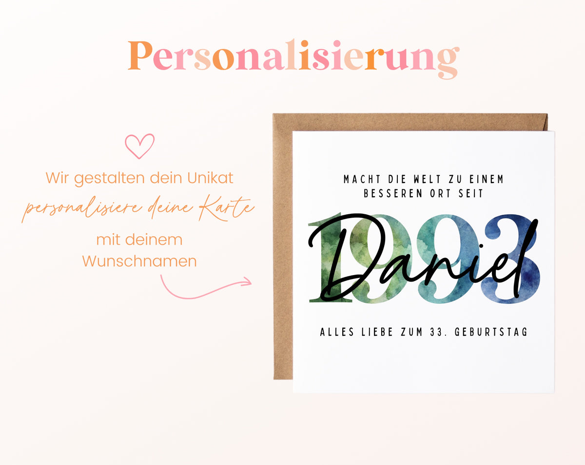 Personalisierte Geburtstagskarte Jahrgang 1993 – Beispiel der Namenspersonalisierung