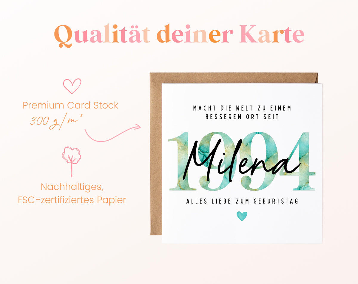 Personalisierte Geburtstagskarte Jahrgang 1994 – Kartenpapier mit 300 g/m²