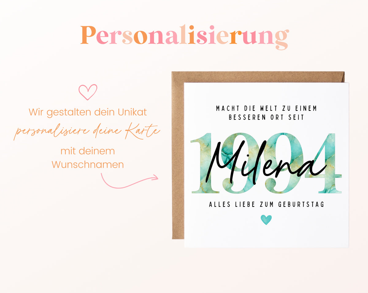 Personalisierte Geburtstagskarte Jahrgang 1994 – Beispiel der Namenspersonalisierung