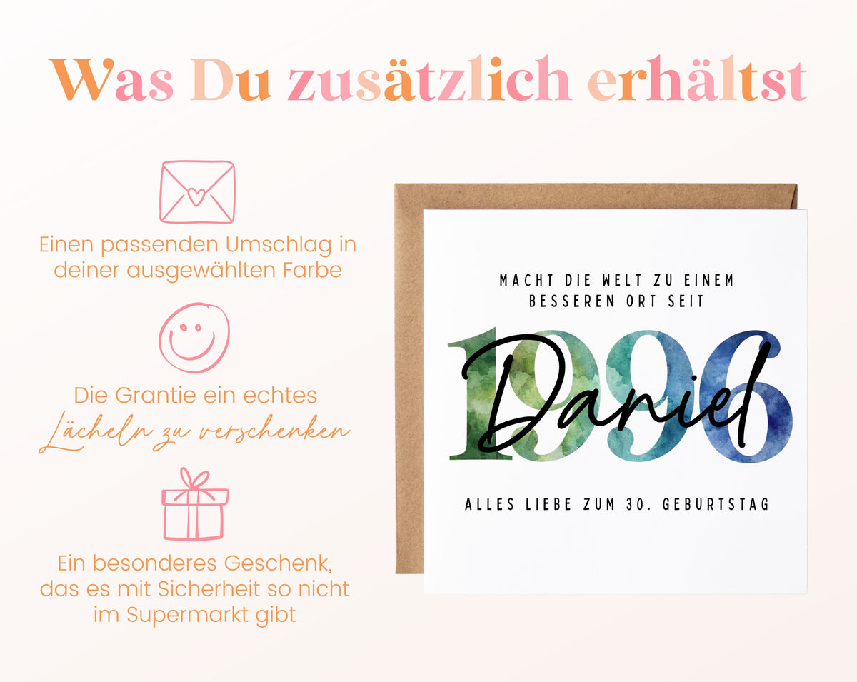 Personalisierte Geburtstagskarte Jahrgang 1996 – Weitere Informationen zur Karte