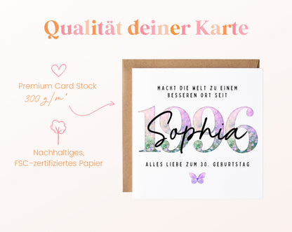 Personalisierte Geburtstagskarte Jahrgang 1996 – Kartenpapier mit 300 g/m²