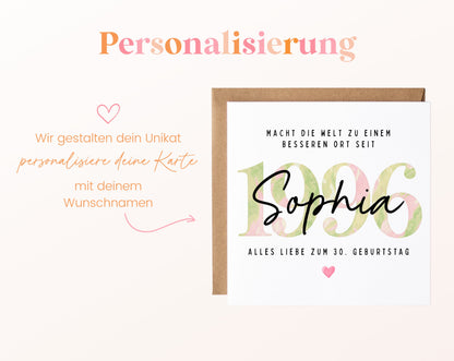 Personalisierte Geburtstagskarte Jahrgang 1996 – Beispiel der Namenspersonalisierung