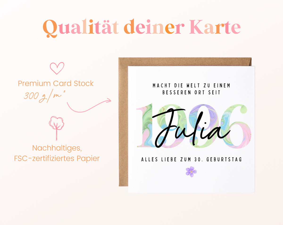 Personalisierte Geburtstagskarte Jahrgang 1996 – Kartenpapier mit 300 g/m²