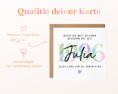Personalisierte Geburtstagskarte Jahrgang 1996 – Kartenpapier mit 300 g/m²