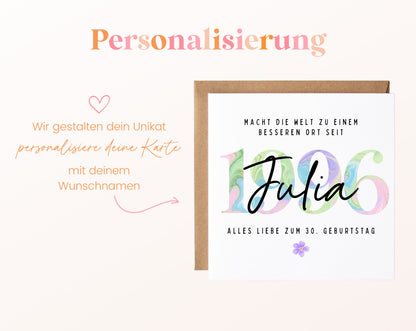 Personalisierte Geburtstagskarte Jahrgang 1996 – Beispiel der Namenspersonalisierung